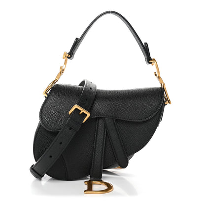 Christian Dior Grained Calfskin Mini Saddle Bag With Strap Black 1 of 10