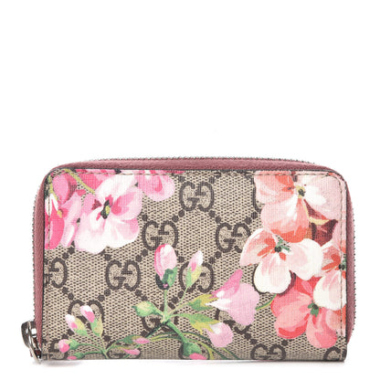 Gucci GG Supreme Monogram Blooms Zip Around Card Case Wallet Beige Multicolor Dry Rose 1 of 7