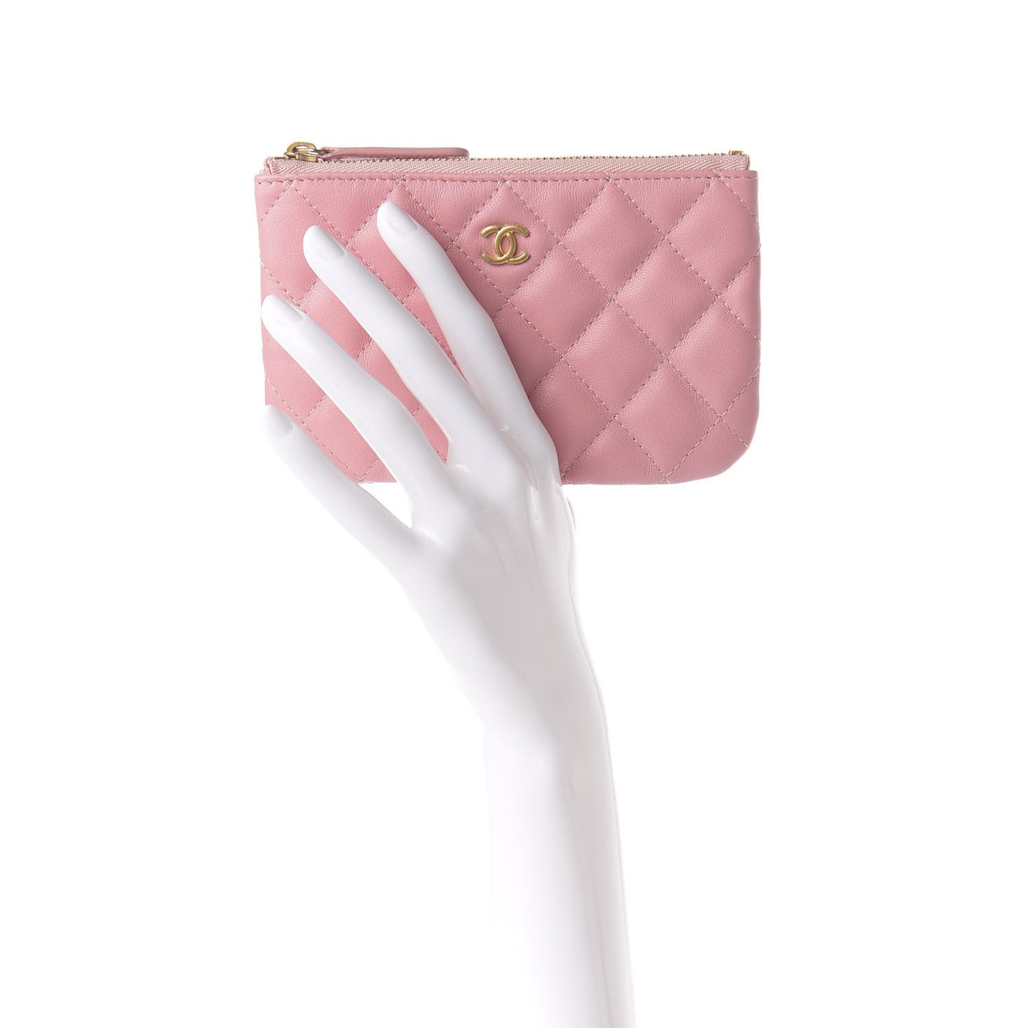 Lambskin Quilted Small Cosmetic Case Pink