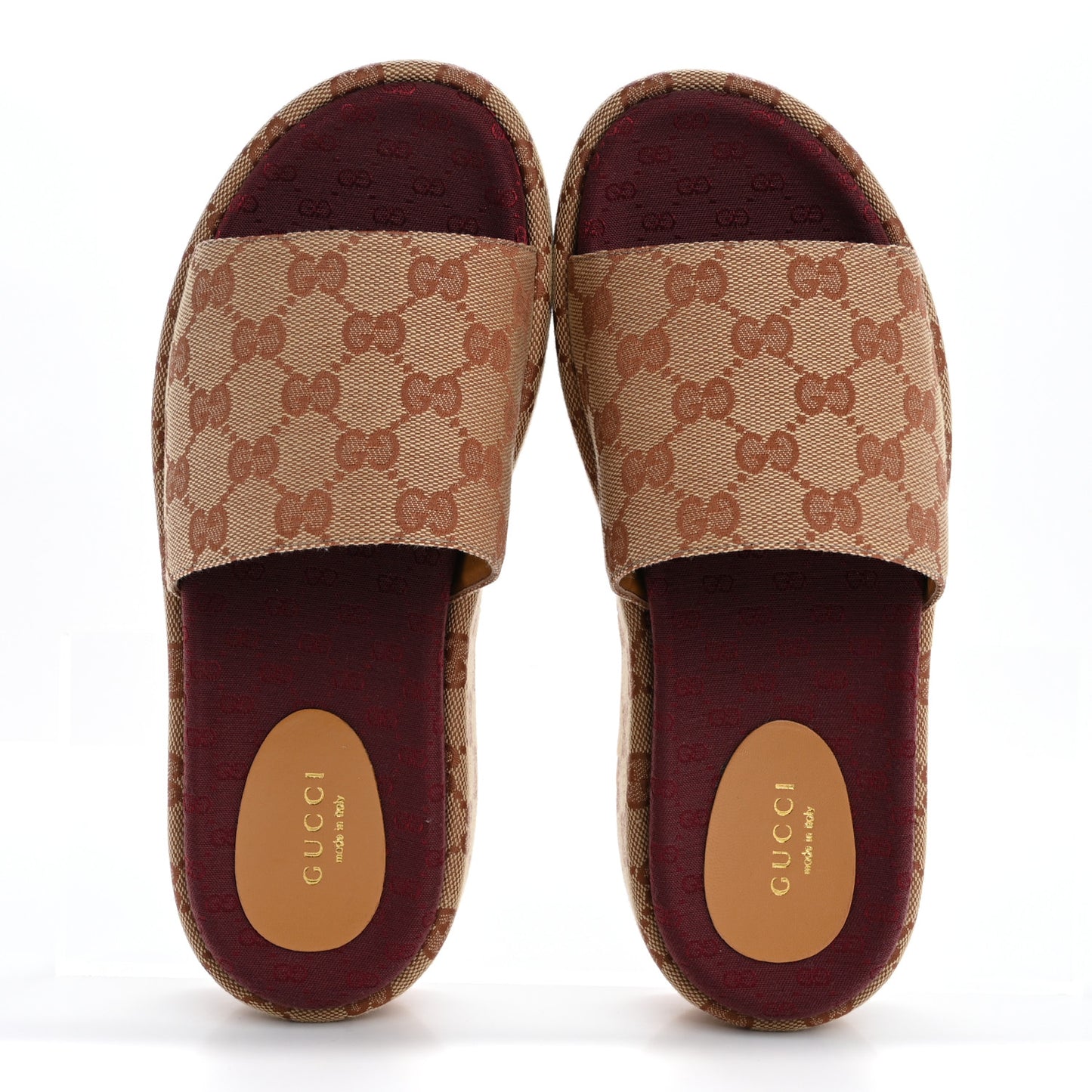 Canvas GG Monogram Angelina Platform Slide Sandals 37.5 Beige Ruggine