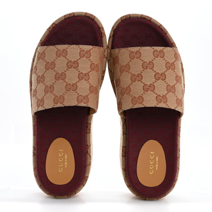 Gucci Canvas GG Monogram Angelina Platform Slide Sandals 37.5 Beige Ruggine 2 of 10