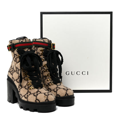 Gucci Covered Wool GG Monogram Womens Lace Up Combat Ankle Boots 38 Beige Ebony Black 36 of 36