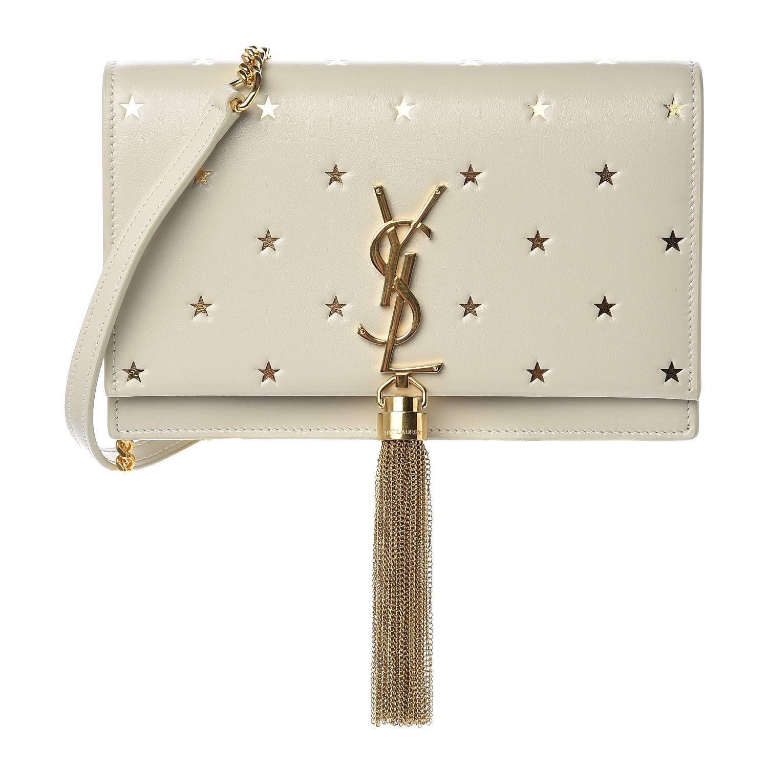 Saint Laurent Calfskin Star Print Monogram Kate Tassel Chain Wallet White Gold 1 of 11