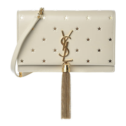 Saint Laurent Calfskin Star Print Monogram Kate Tassel Chain Wallet White Gold 1 of 11