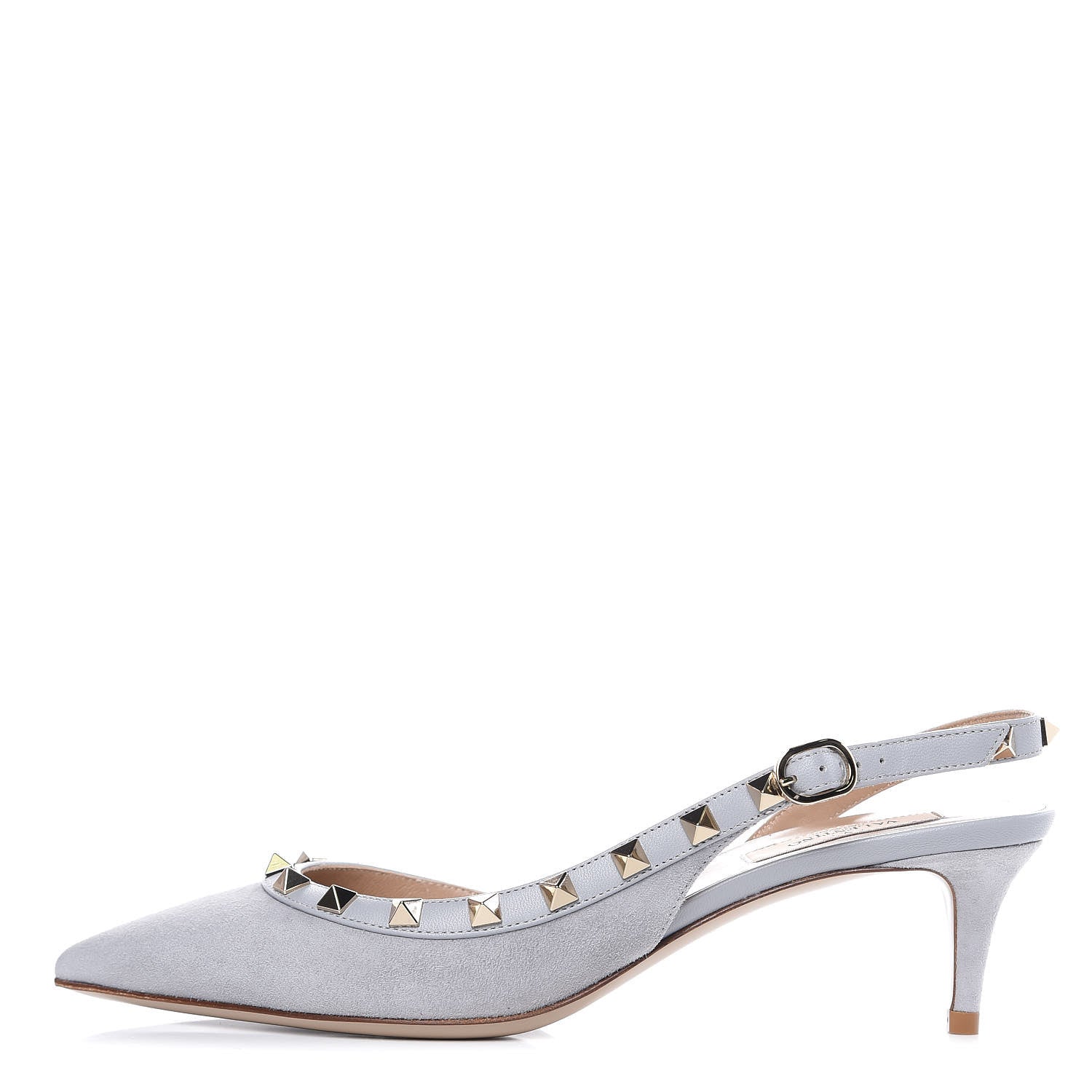 Valentino Garavani Suede Nappa Rockstud Half D'Orsay Slingback 50mm Pumps 38 Pastel Grey 1 of 8
