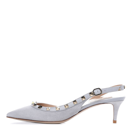 Valentino Garavani Suede Nappa Rockstud Half D'Orsay Slingback 50mm Pumps 38 Pastel Grey 1 of 8