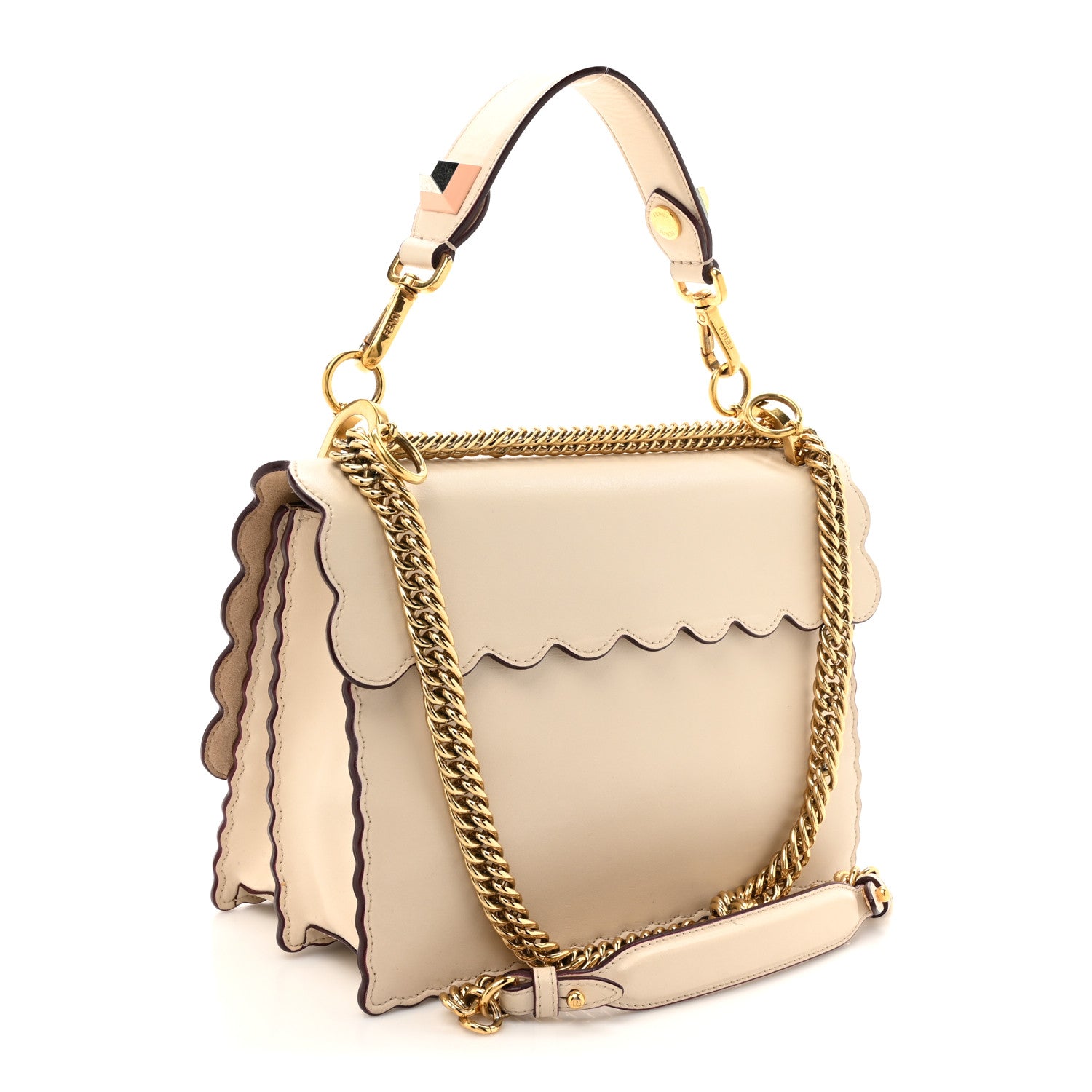 Fendi Vitello Liberty Scalloped Studded Kan I Shoulder Bag Camelia 3 of 16