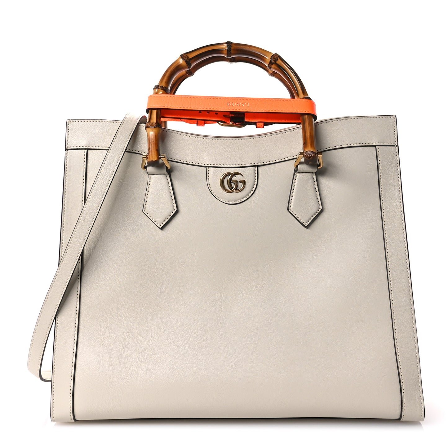Wonka Grain Calfskin Medium Diana Tote Bag Mystic White Orange Fluo