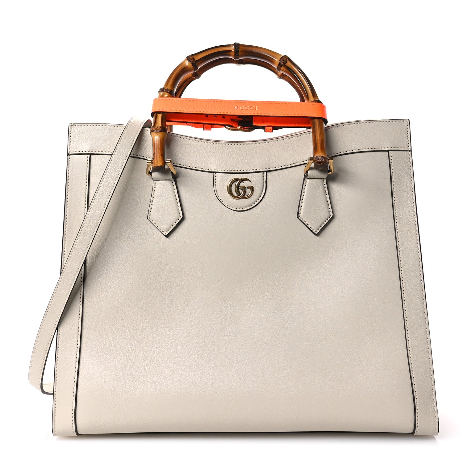 Gucci Wonka Grain Calfskin Medium Diana Tote Bag Mystic White Orange Fluo 1 of 10