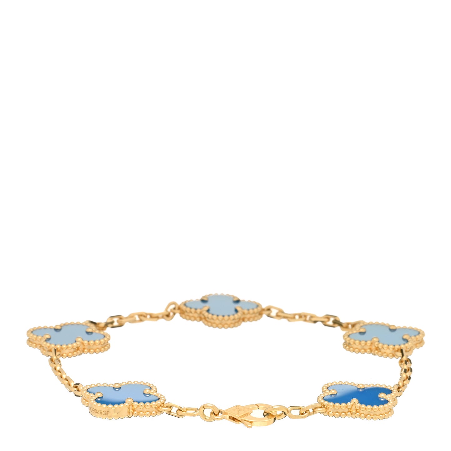 18K Yellow Gold Blue Agate 5 Motifs Vintage Alhambra Bracelet