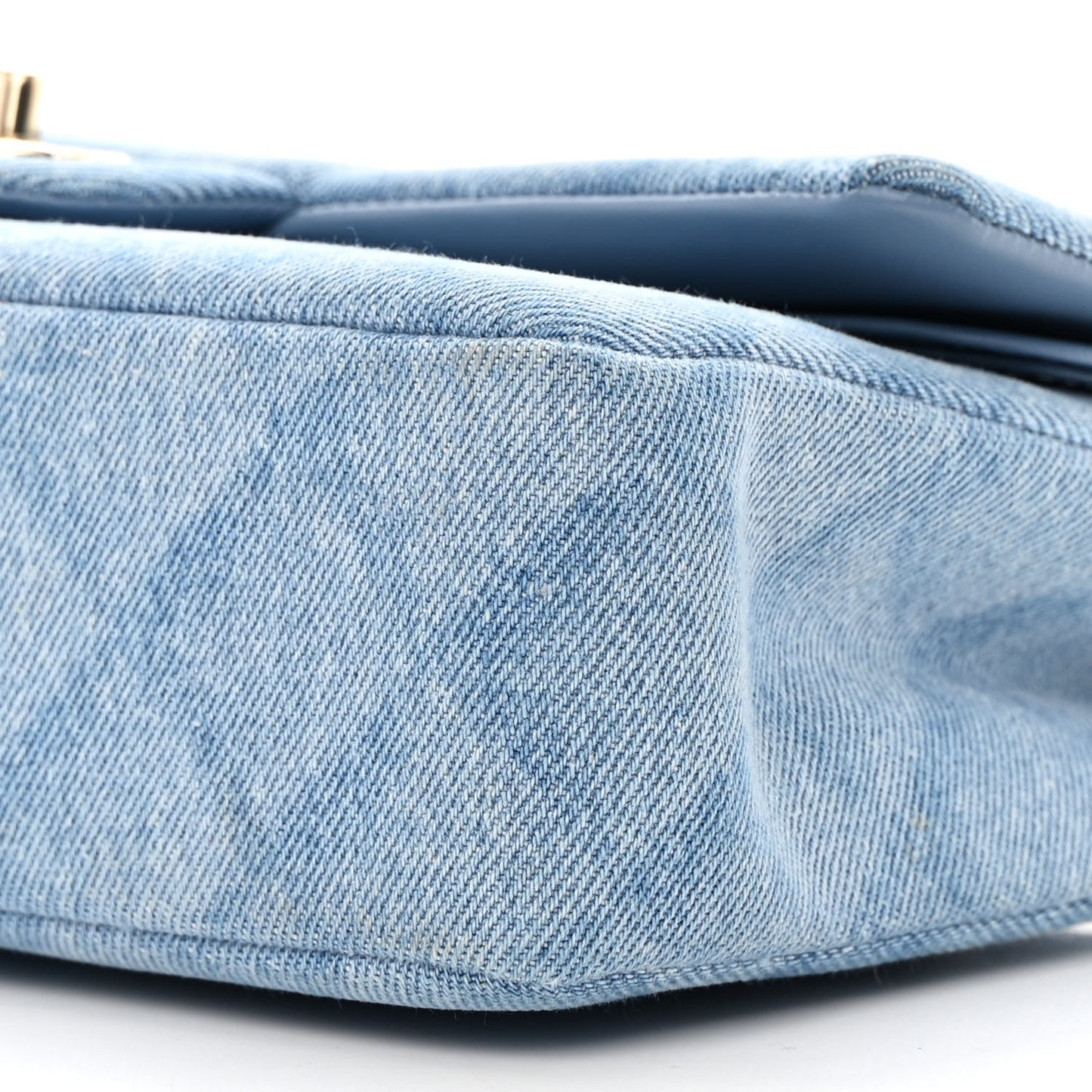 Printed Denim Quilted Medium Double Flap Light Blue