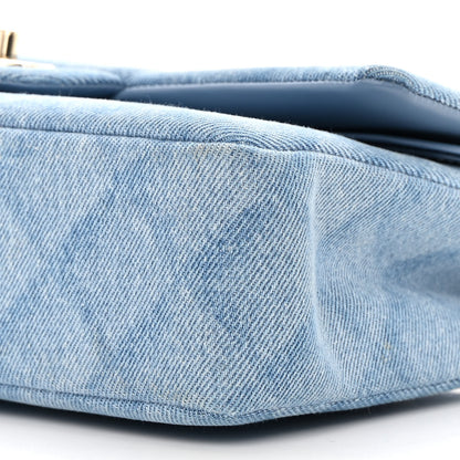 Chanel Printed Denim Quilted Medium Double Flap Light Blue 10 of 13