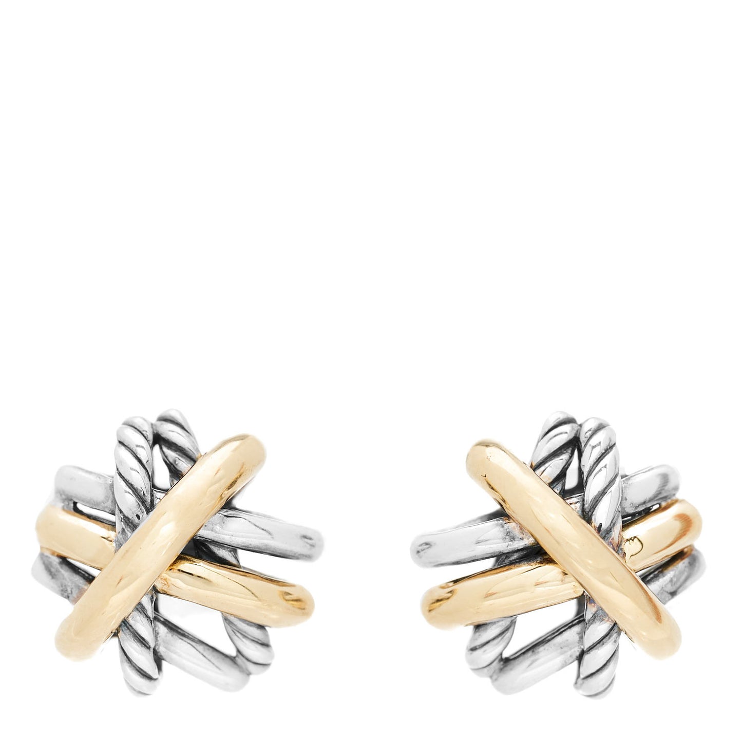 Sterling Silver 18K Yellow Gold Crossover Stud Earrings