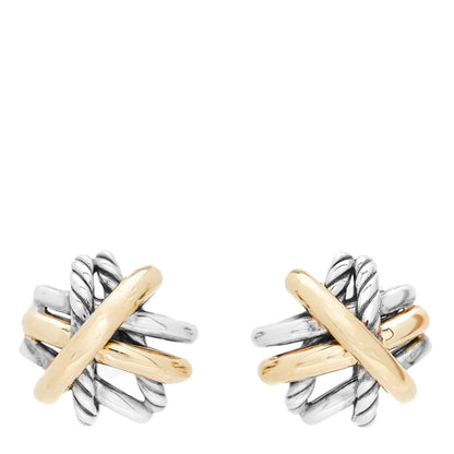 David Yurman Sterling Silver 18K Yellow Gold Crossover Stud Earrings 1 of 4