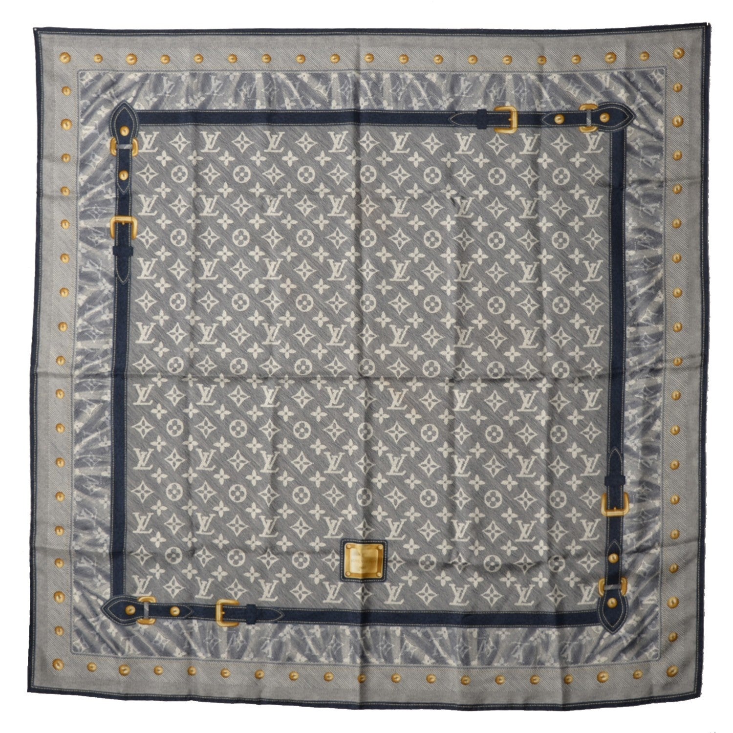 Louis Vuitton Silk Monogram New Denim Bandana Scarf Navy 2 of 17