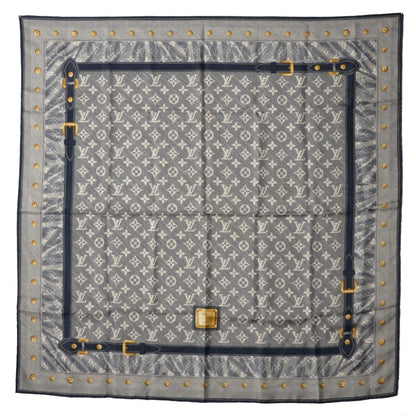 Louis Vuitton Silk Monogram New Denim Bandana Scarf Navy 2 of 17