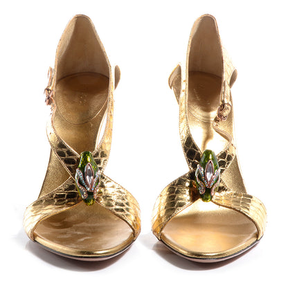 Gucci Python Tom Ford Snakehead Slingback Sandals 9.5B Metallic Gold 2 of 6