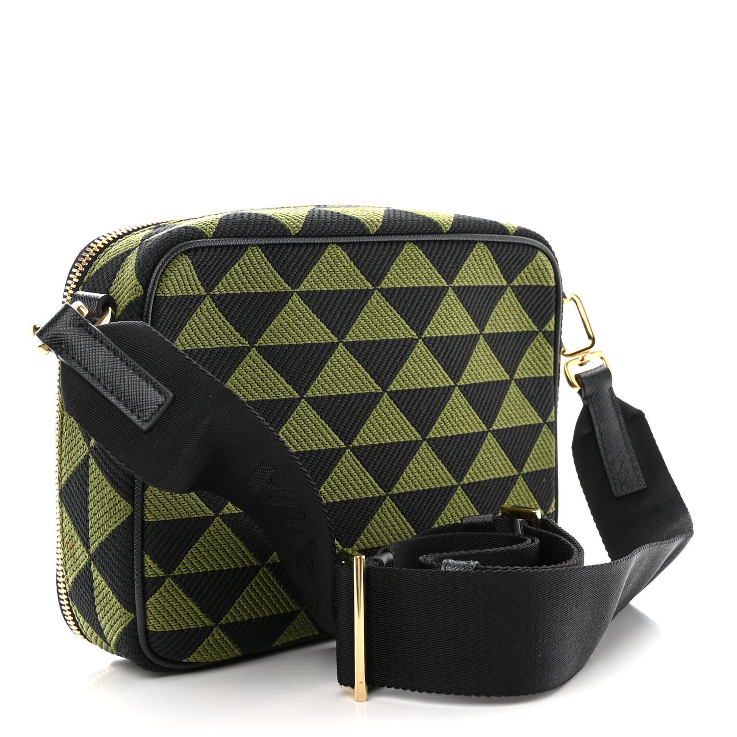 Jacquard Saffiano Triangolo Symbole Embroidered Medium Shoulder Bag Black Edera
