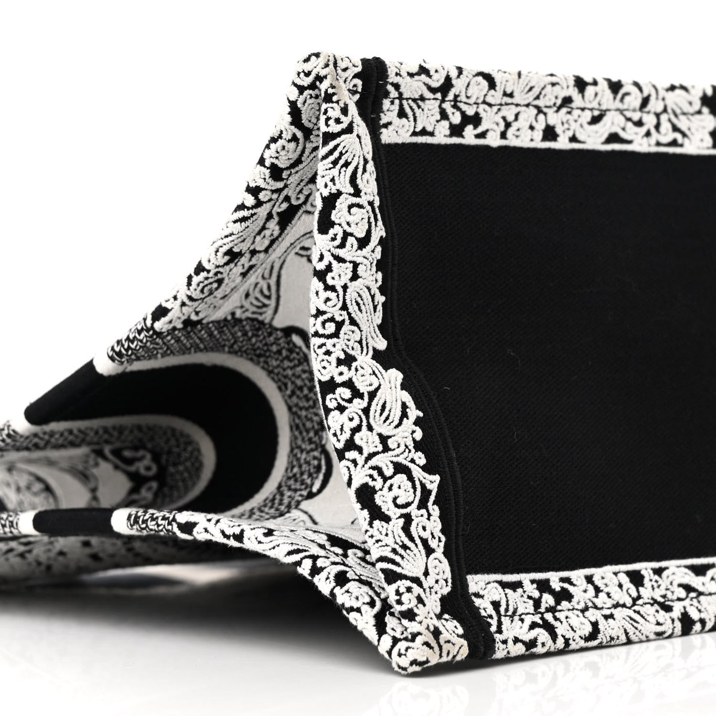 Canvas Embroidered Medium Ornamental Cornely Effect Book Tote Black White