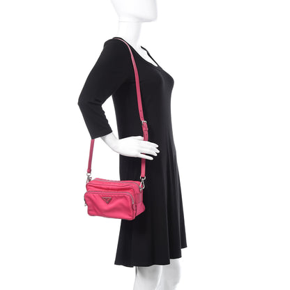Prada Nylon Saffiano Vela Double Zip Crossbody Bag Fuxia 2 of 11