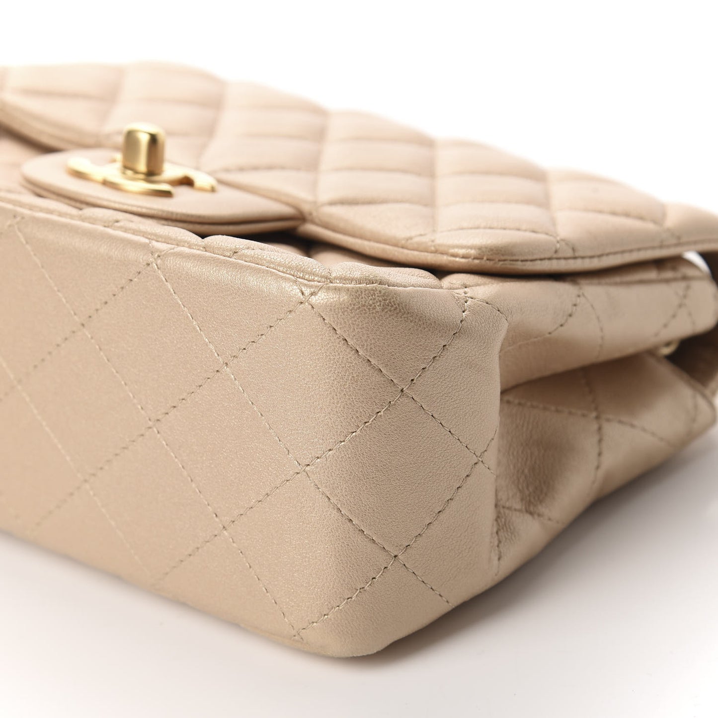 Metallic Lambskin Quilted Mini Square Flap Light Gold