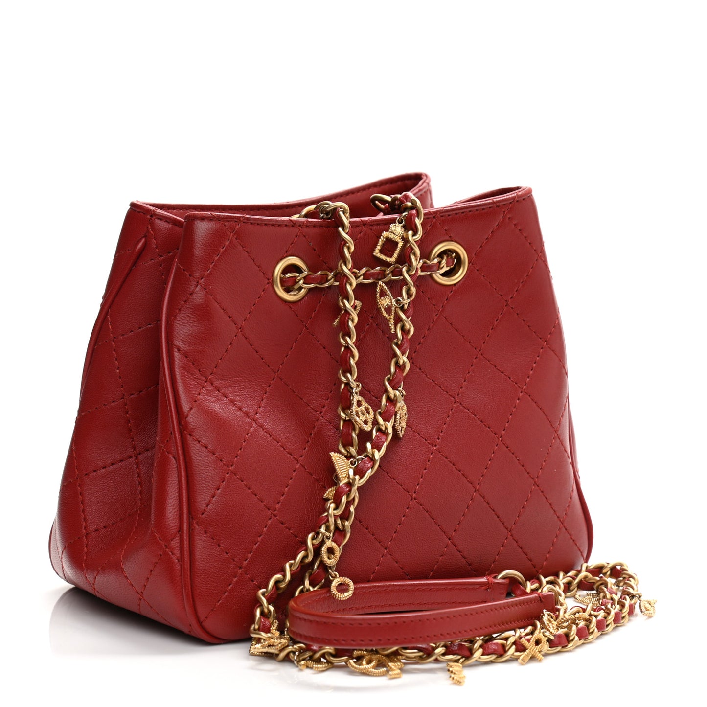 Calfskin Stitched Small Egyptian Amulet Drawstring Bag Red