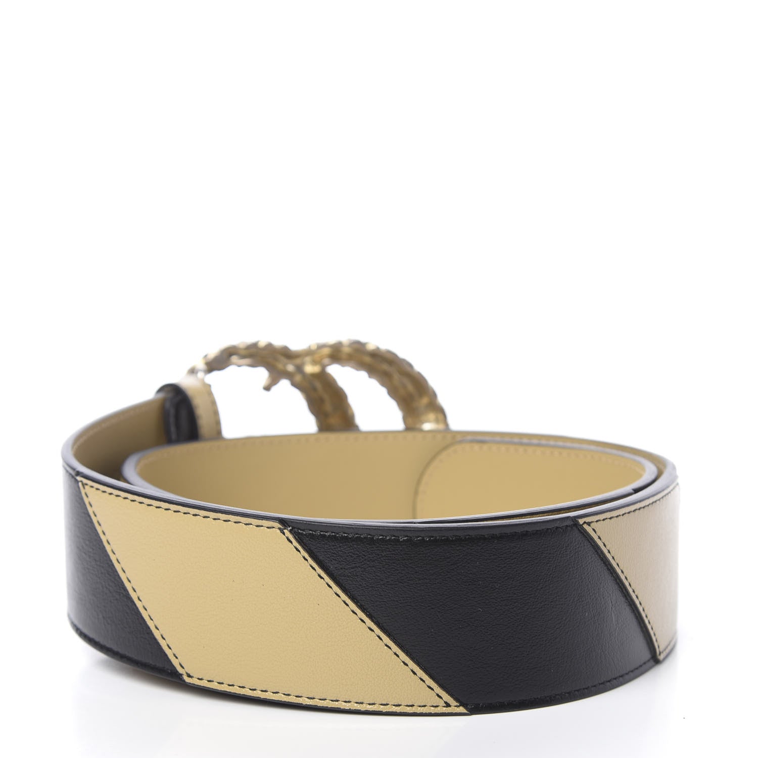 Gucci Calfskin Striped Textured Double G 50mm Belt 85 34 Black Beige 2 of 5