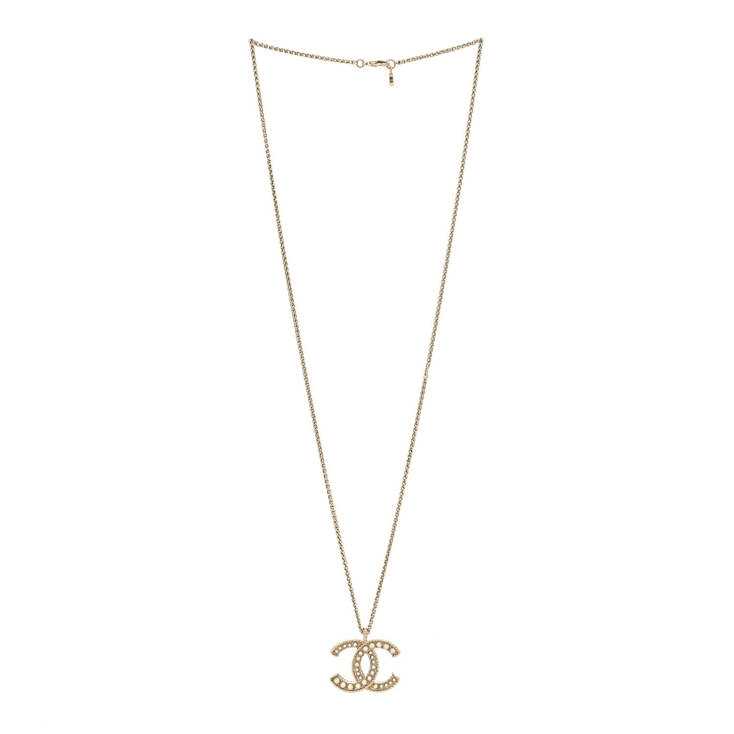 Pearl CC Pendant Necklace Light Gold