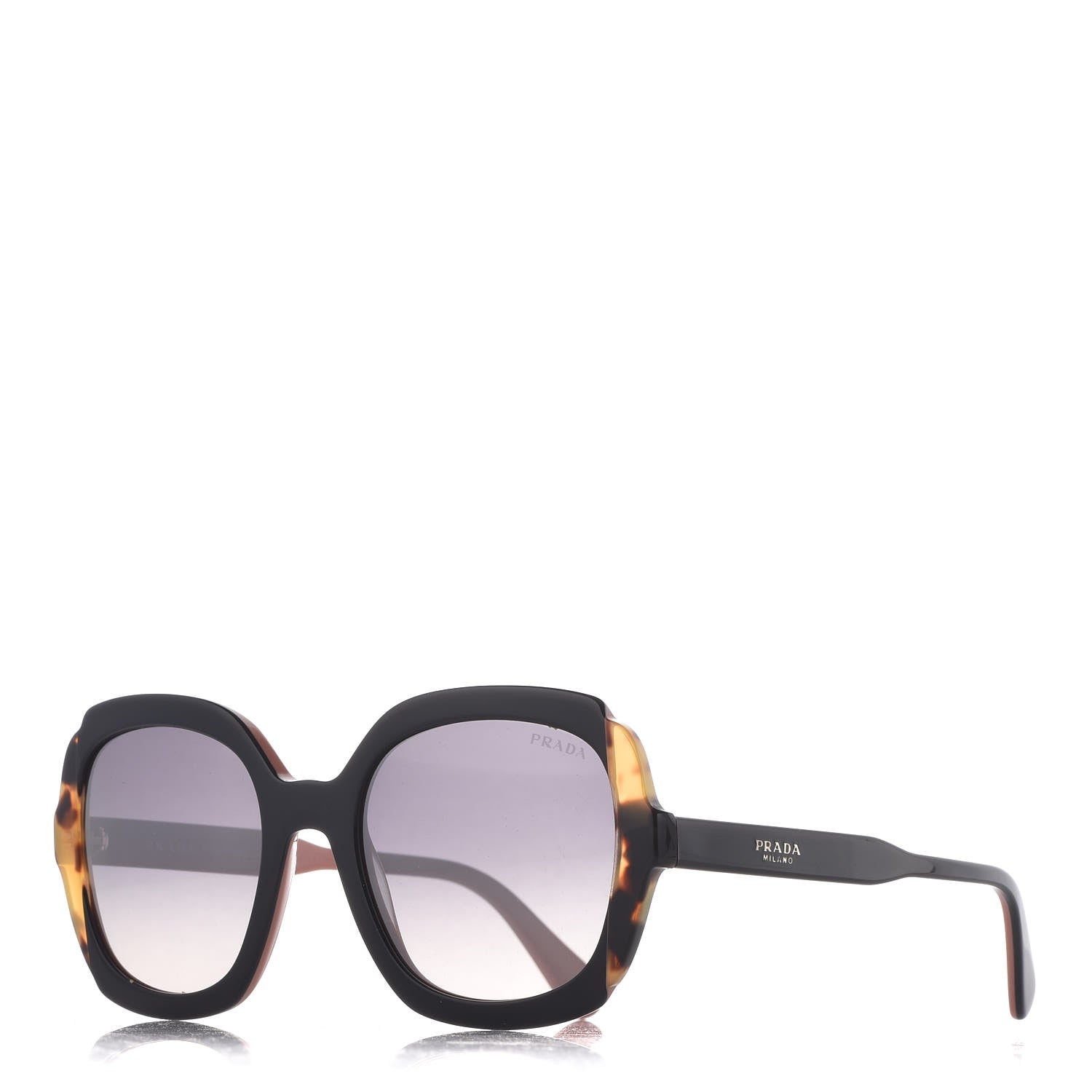 Prada Tortoise Shell Round Sunglasses SPR 16U Black 1 of 7