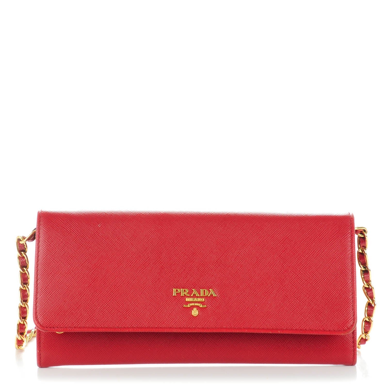 Prada Saffiano Metal Oro Chain Wallet Cherry 1 of 9