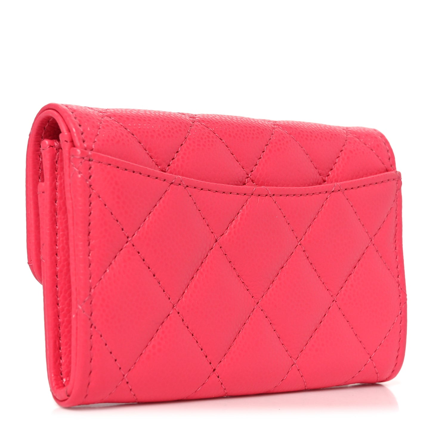 Caviar Quilted Flap Card Holder Wallet Pink