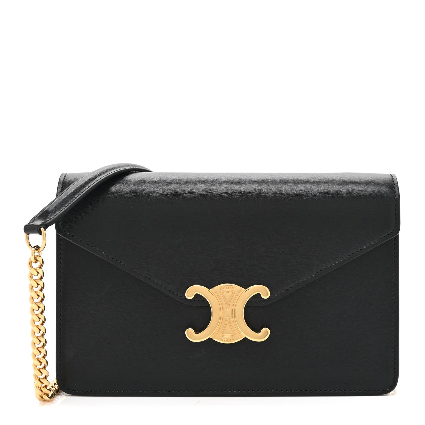 Shiny Calfskin Triomphe Margo Wallet on Chain Black