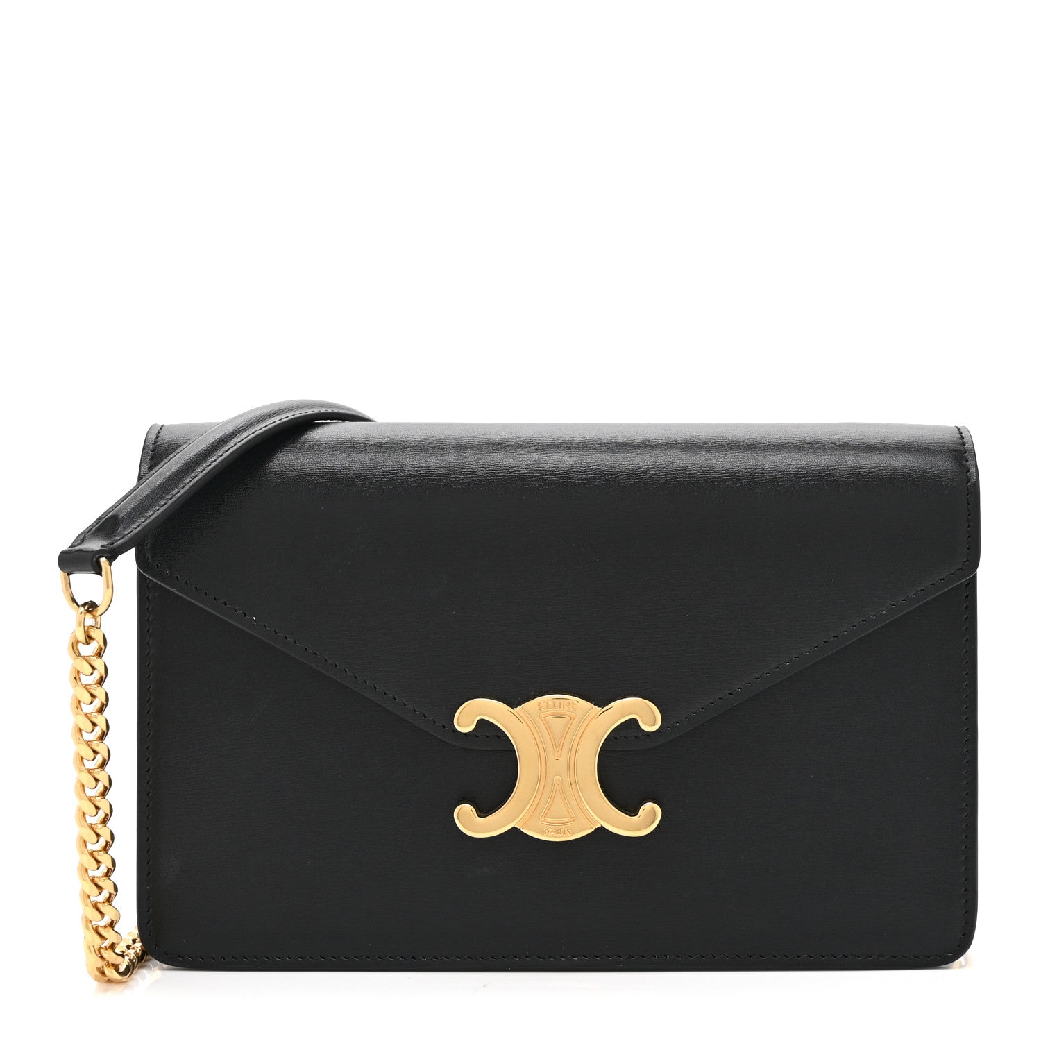 Celine Shiny Calfskin Triomphe Margo Wallet on Chain Black 1 of 10