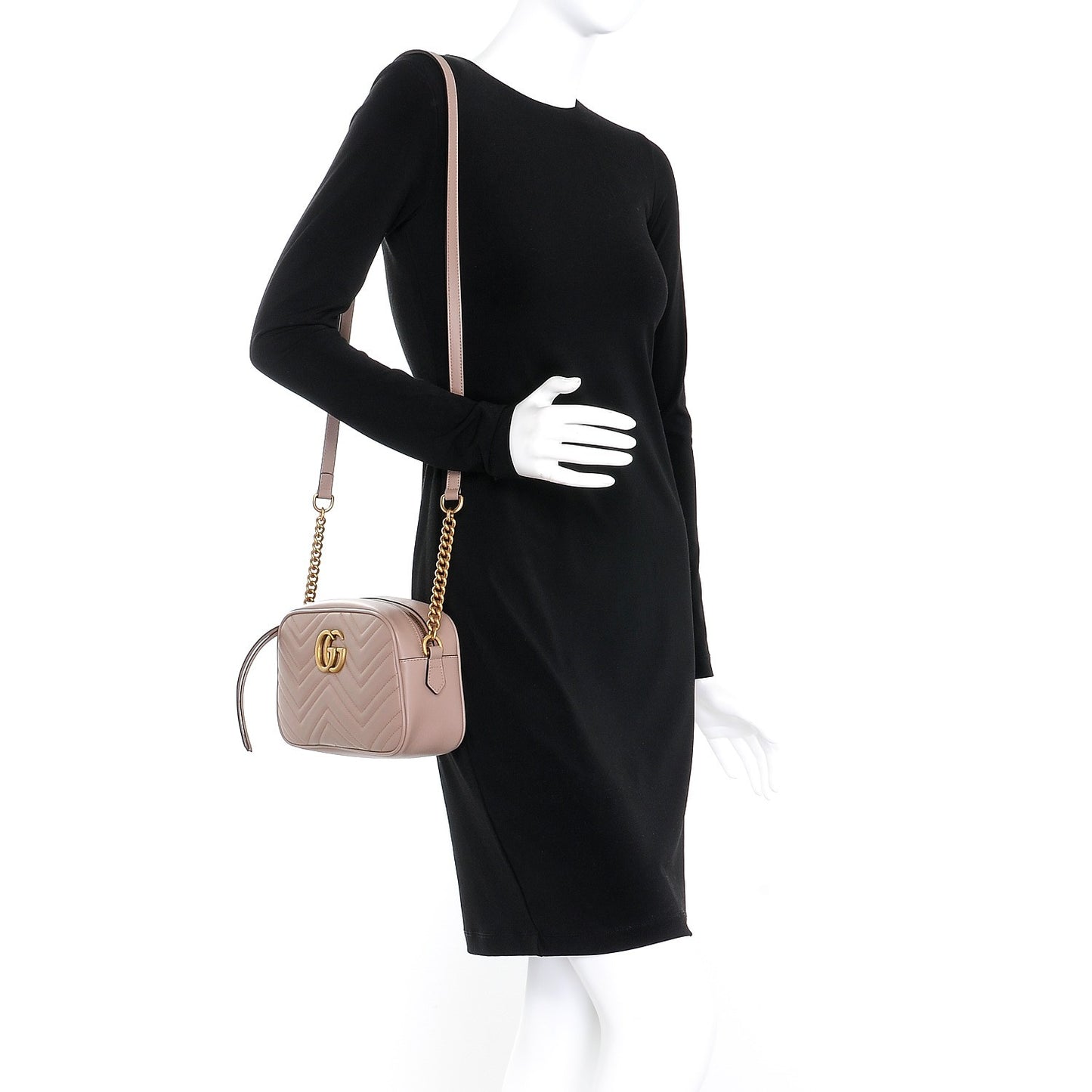 Calfskin Matelasse Small GG Marmont Chain Shoulder Bag Taupe