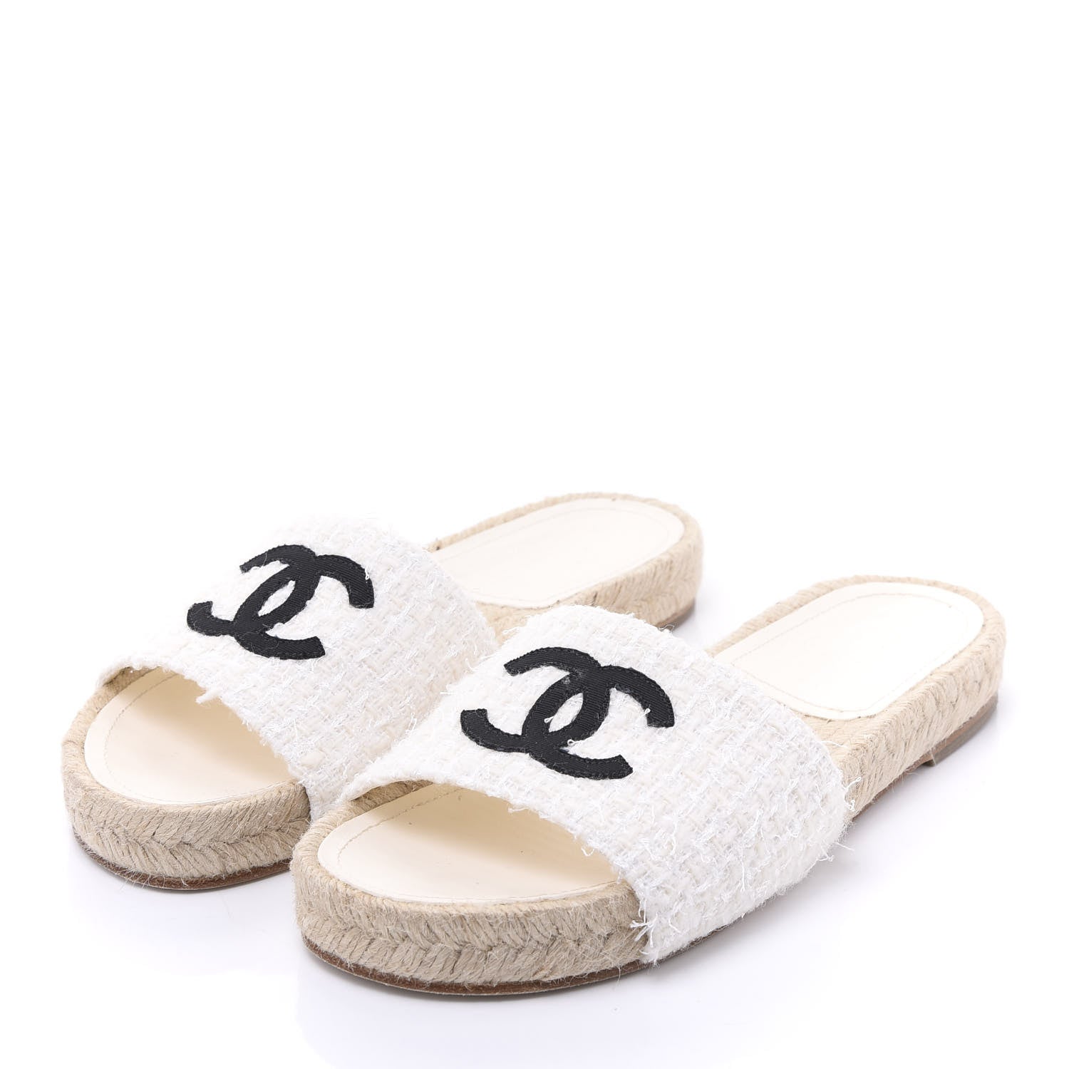 Chanel Tweed Grosgrain CC Mule Slide 35 White Black 2 of 10