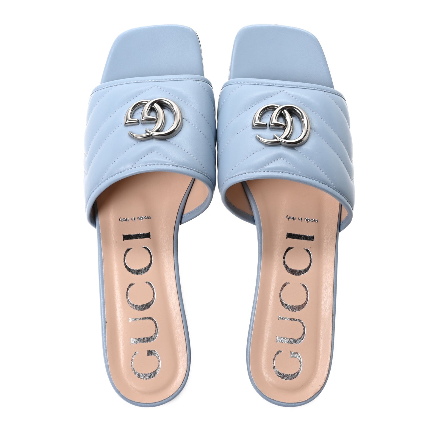 Nappa Matelasse GG Marmont Flat Slide Sandals 40.5 Porcelain Light Blue