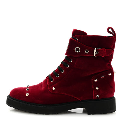 Fendi Velvet Studded FF Combat Boots 39.5 Bordeaux 1 of 7