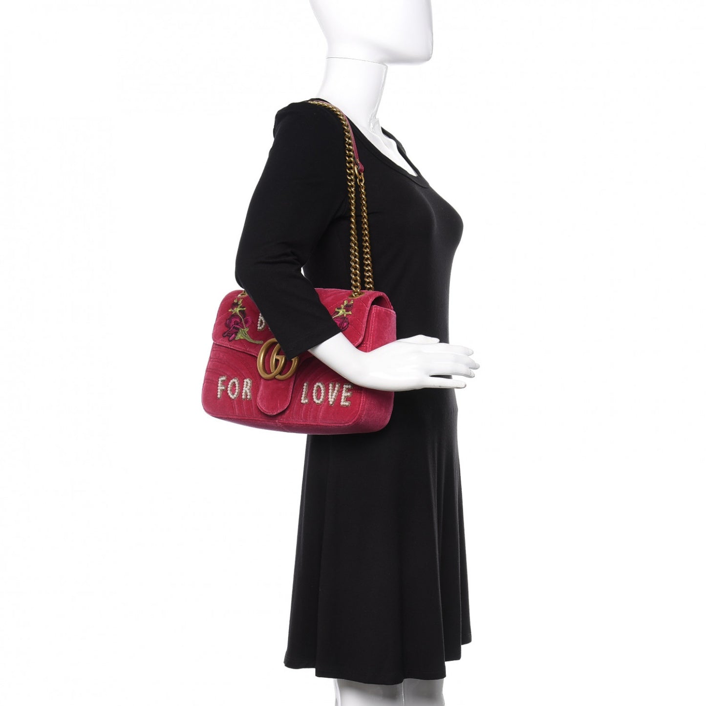 Velvet Matelasse Blind for Love Embroidered Medium GG Marmont Shoulder Bag Light Raspberry Rose Multicolor