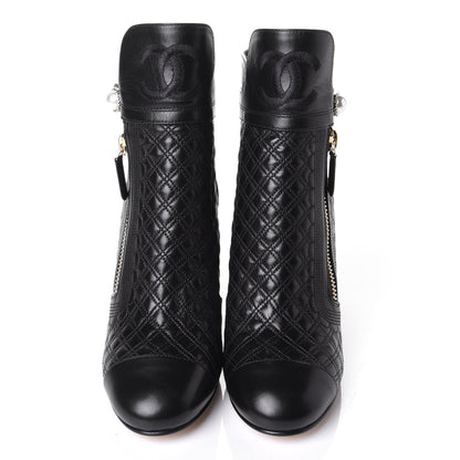 Chanel Lambskin Quilted Pearl CC Cap Toe Short Boots 39.5 Black 5 of 11