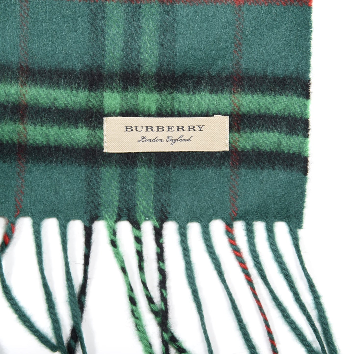 Cashmere Tonal Vintage Check Fringe Scarf Viridian Green