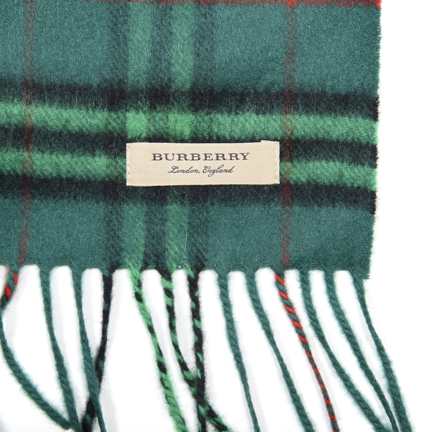 Burberry Cashmere Tonal Vintage Check Fringe Scarf Viridian Green 4 of 4