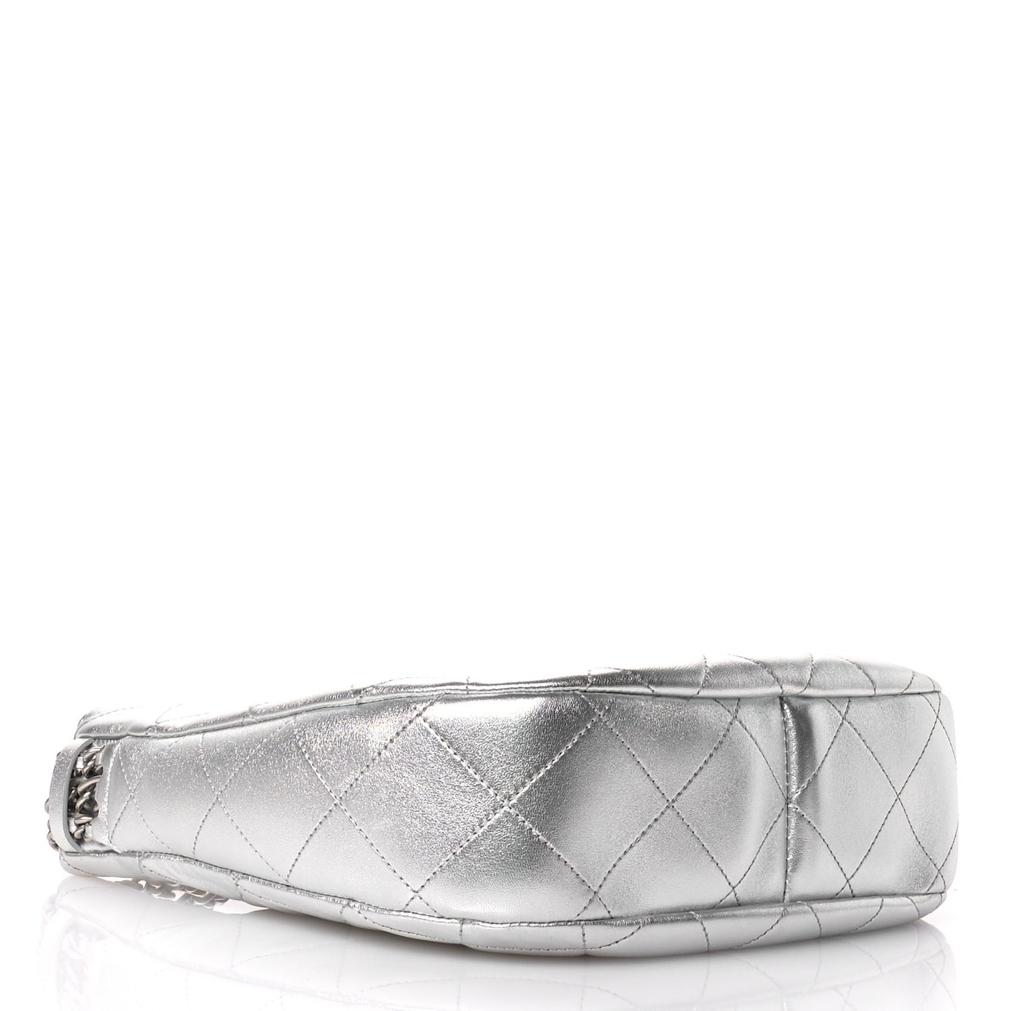 Metallic Lambskin Chain Rows Quilted Chain Hobo Silver