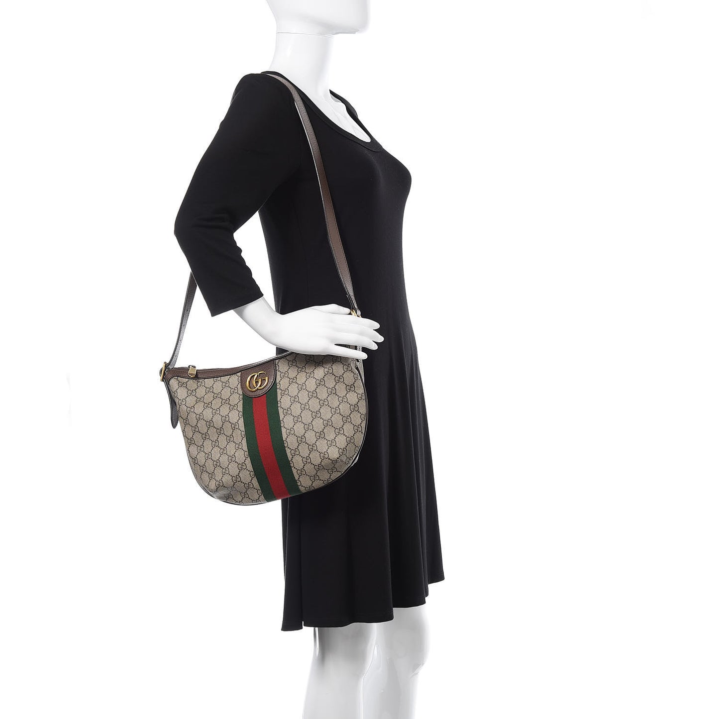GG Supreme Monogram Web Small Ophidia Half Moon Hobo Brown