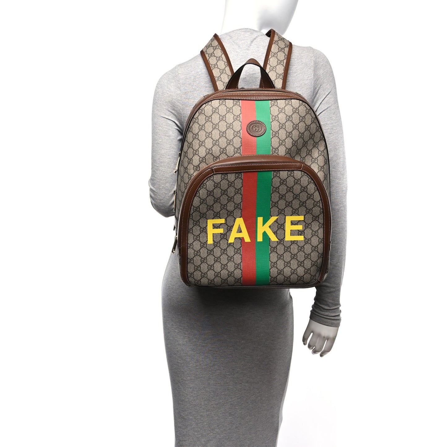 GG Supreme Monogram Azalea Calfskin Fake/Not Retro Interlocking G Day Backpack Beige Ebony Brown Sugar