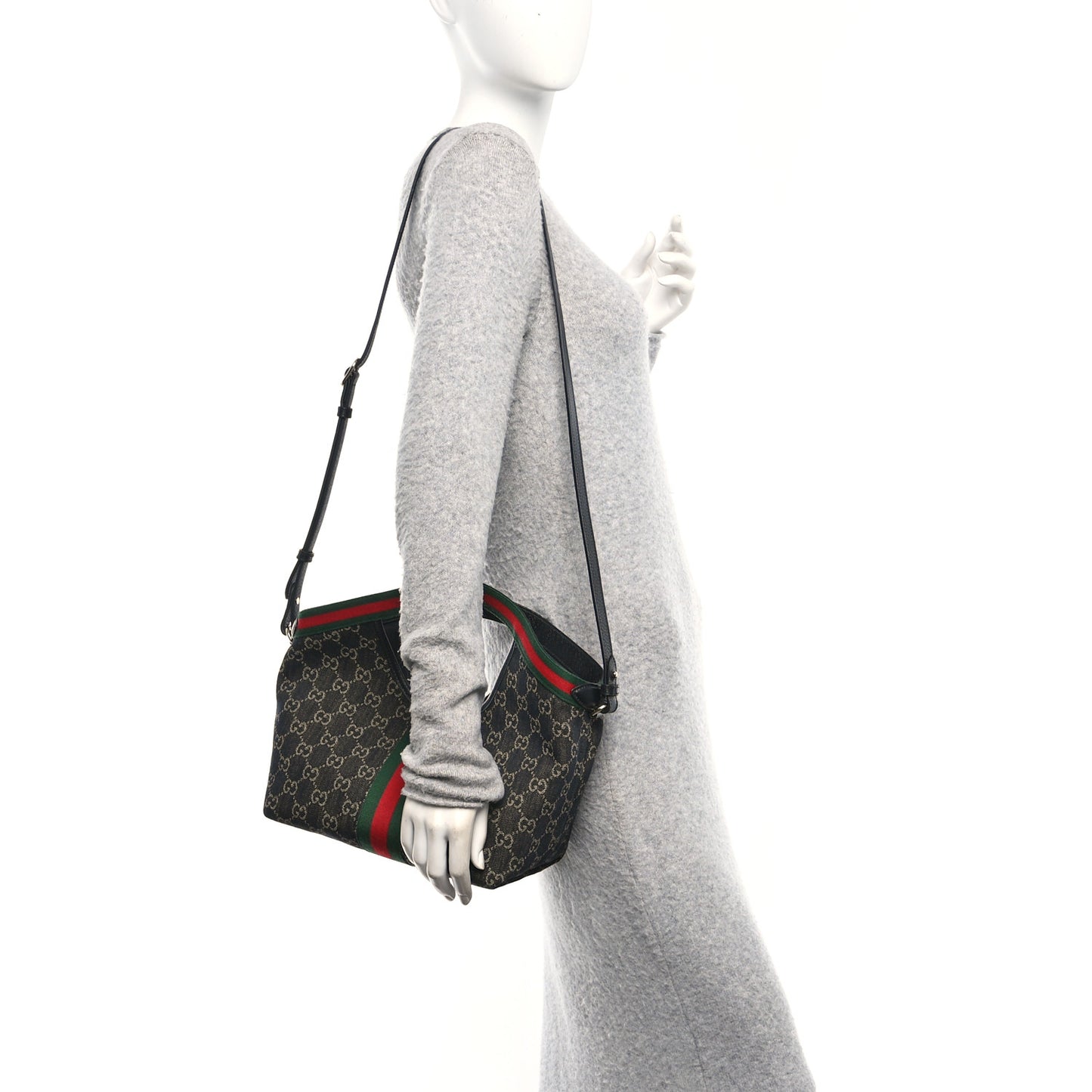 Denim GG Monogram Web Small Giglio Tote Black Ivory