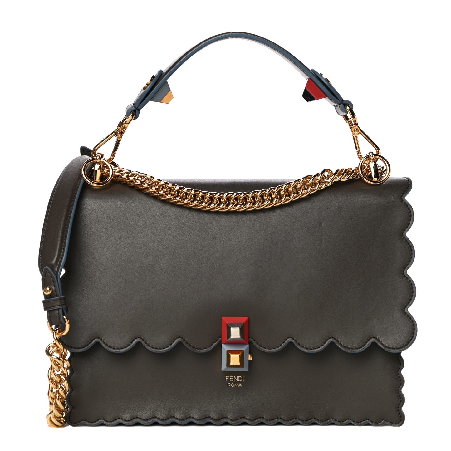 Vitello Liberty Scalloped Studded Kan I Shoulder Bag Carbone