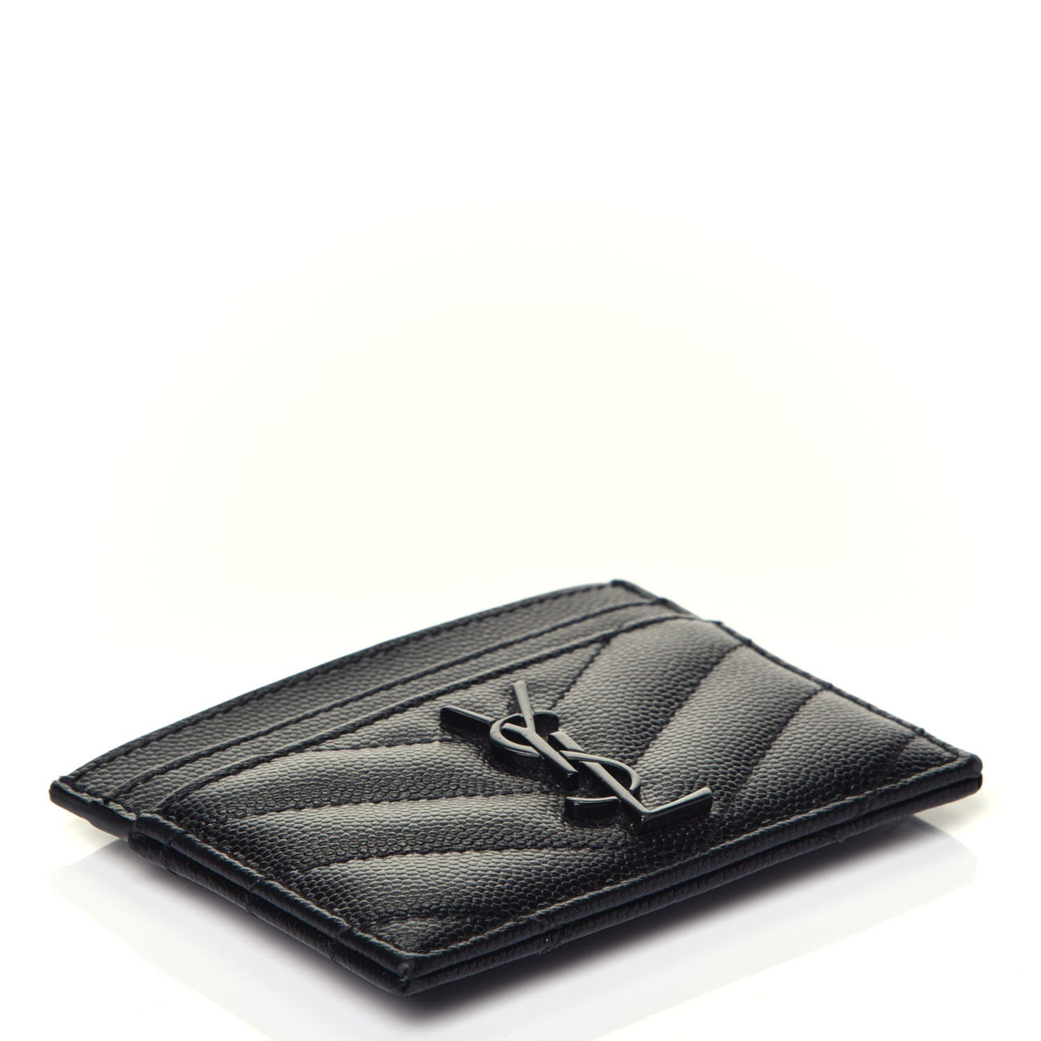 Saint Laurent Grain De Poudre Matelasse Chevron Monogram Credit Card Case Black 4 of 7