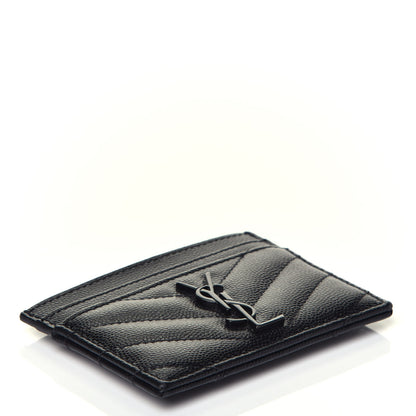 Saint Laurent Grain De Poudre Matelasse Chevron Monogram Credit Card Case Black 4 of 7