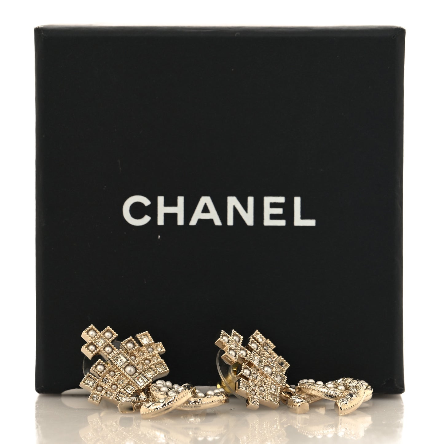 Crystal CC Crown Drop Earrings Gold