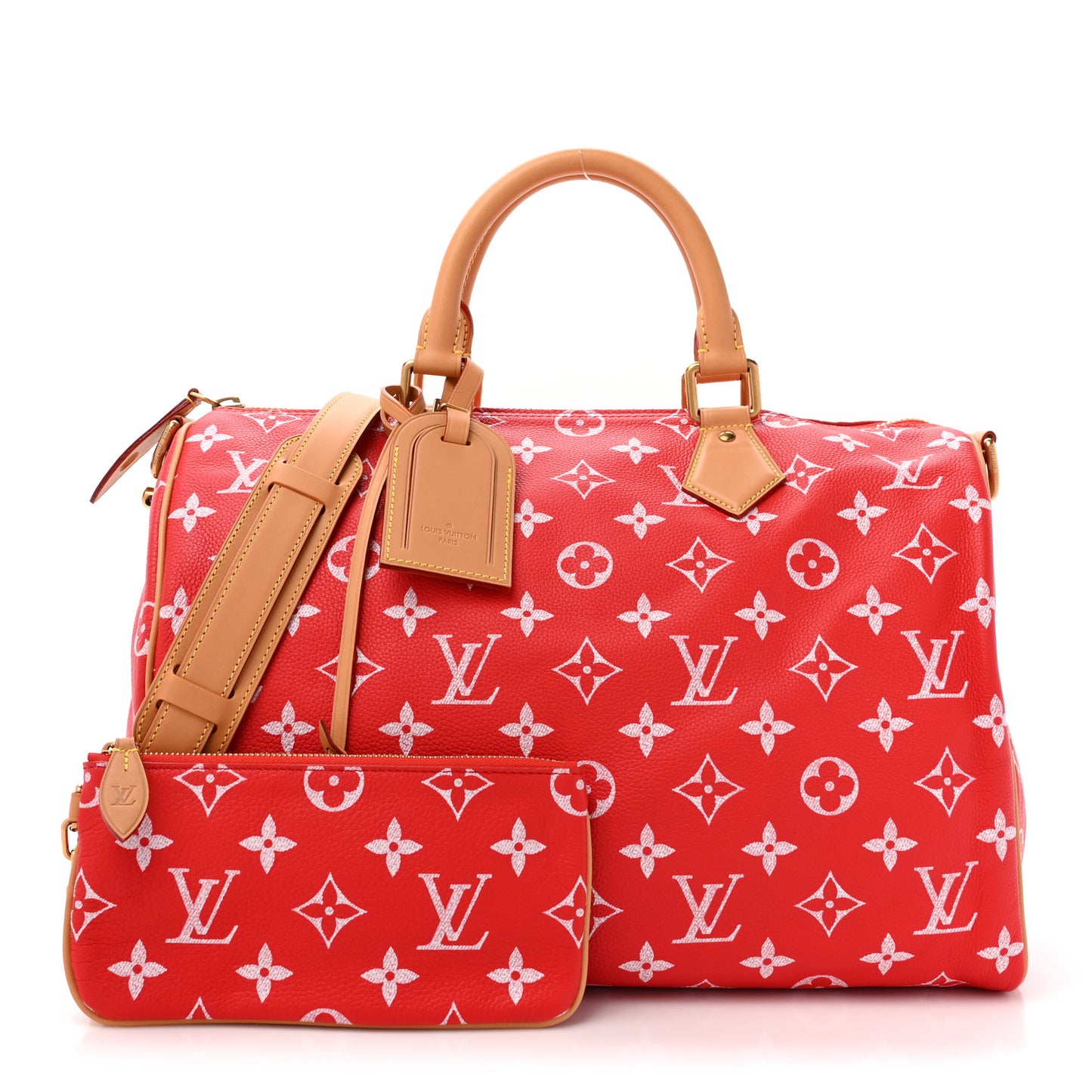 LOUIS VUITTON Calfskin Monogram Speedy P9 Bandouliere 40 Red